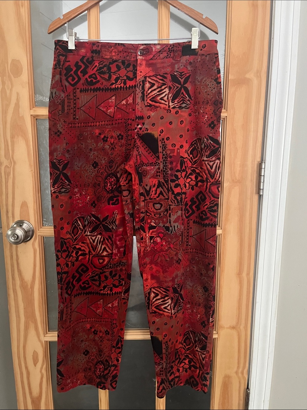 Chico's Aztec Pants VTG high rise straight leg sz 2 = Large, loose fit, print,